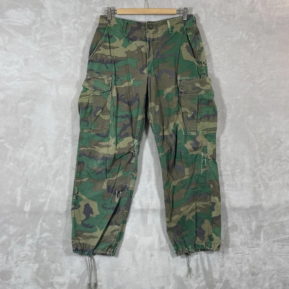 Vintage 60s ERDL Camo Trousers Cargo Pants Small 30x30 Vietnam Ripstop 1969